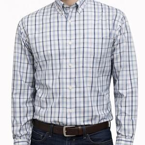 DULUTH Trading Shirt Relaxed Fit Men L Blue White Plaid Long Sleeve Button down